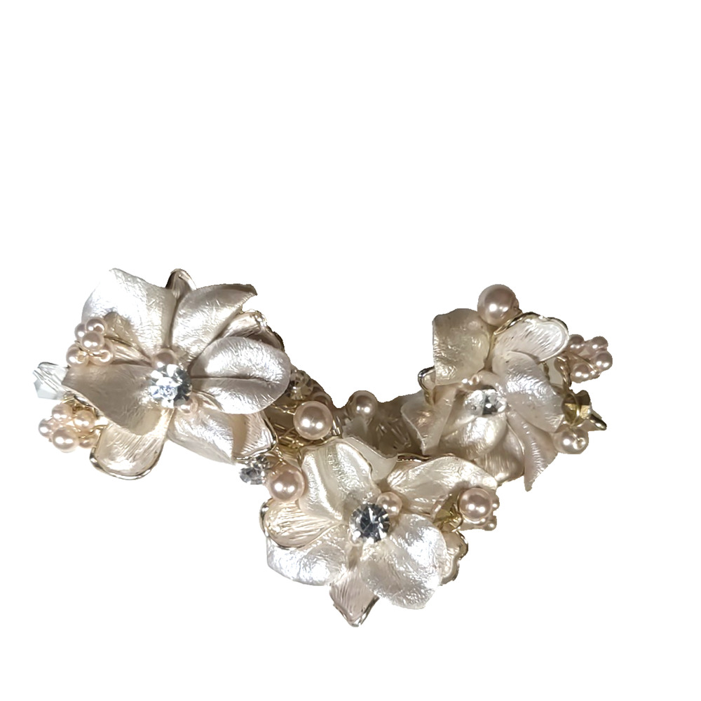 Wedding Party Hair Clip Vinyl Faux Pearl Beaded Flower Cream White